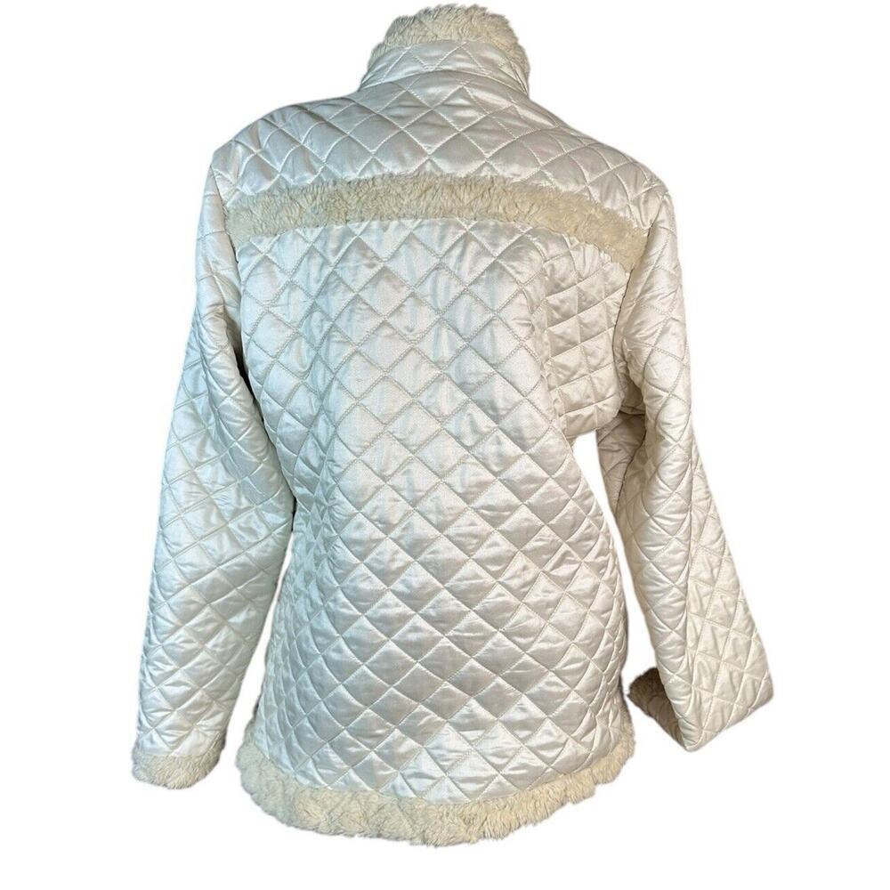 Athleta Womens Quilted Jacket Ivory Sherpa Faux Fur Trim Pockets Full Zip Sz XL - Picture 6 of 11